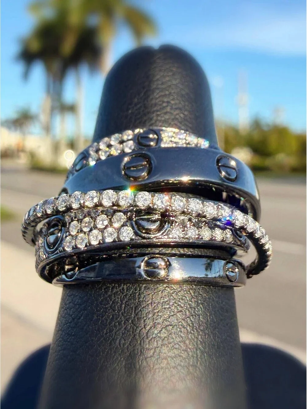 Shay 14k White Gold Diamond Pave Love Style Multi Band Ring